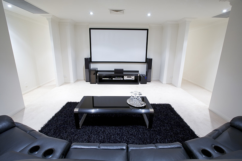 Home Theater Room With Leather Recliners
